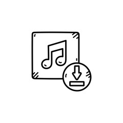 Simple Black And White Doodle Illustration Of A Music Icon With A Download Symbol On A Transparent Background Representing Music Download Or Access