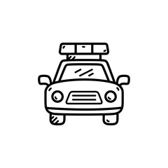Simple Black and White Doodle of a Police Car with Lights on Top on a Transparent Background