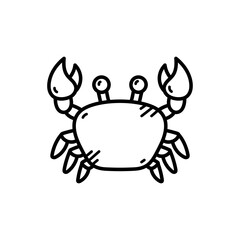 Simple Black And White Doodle Illustration Of A Crab With Claws Raised Against A Transparent Background