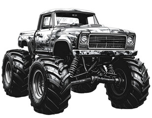  Vintage Black and White Monster Truck Graphic for Automotive Art