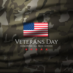 Happy Veterans Day Banner Design With American Flag On Soldier uniform background vector illustration