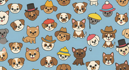 Obraz premium Cute cartoon dogs wearing various hats and accessories.