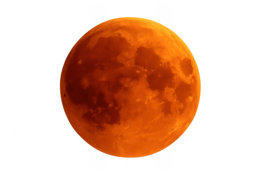 Blood moon lunar eclipse on transparent background