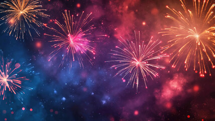 Majestic abstract holiday background - Fireworks at New Year and copy space
