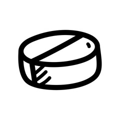 Simple black and white outline doodle of a pharmaceutical pill with a dividing line and transparent background
