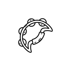 Simple black and white line art illustration of a tambourine with a transparent background for musical doodles and design elements