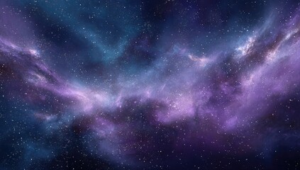 Fototapeta premium Deep space nebula with vibrant purple and blue clouds and scattered stars abstract background