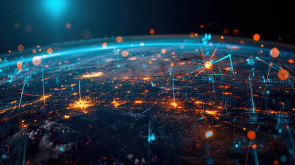 Fototapeta premium modern technology symbols linked to a digital globe representing global connectivity