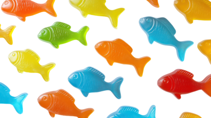 Colorful gummy fish candies isolated on transparent background