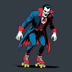 illustration of Dracula rollerblading