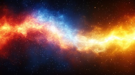 Naklejka premium Fiery Orange and Cool Blue Nebula Swirls Intertwined Amidst a Starry Expanse space galaxy