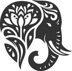 Floral elephant head silhouette vector