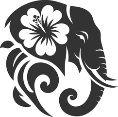 Floral elephant head silhouette vector