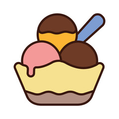 Colorful Ice Cream Sundae in Bowl with blue Stick Vector Illustration