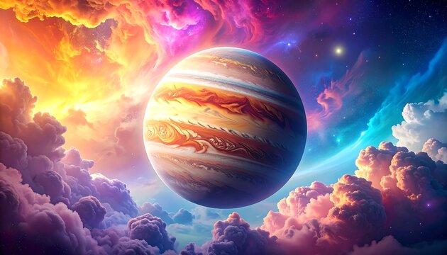 Vibrant planet in a colorful nebula