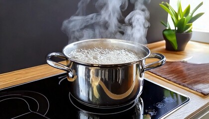 Pot of Boiling Water on Stove	
