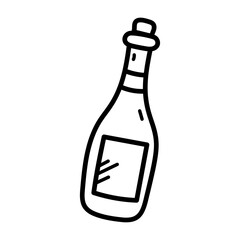 Simple Black Outline Drawing of a Wine Bottle With a Label on a Transparent Background Ideal for Graphic Design and Illustrations