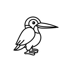Simple black line drawing of a cartoon bird with a long beak standing on a white background