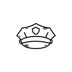 Simple Black Line Drawing of a Police Cap on a Transparent Background