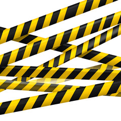 Graphic of yellow and black hazard tape, diagonally striped, against a black background