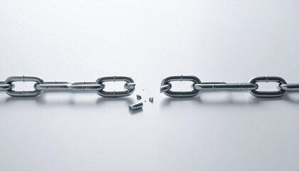 Fototapeta premium Shattered Metal Chain on White, Concept of Freedom, Recovery, and Overcoming Addiction/Stress