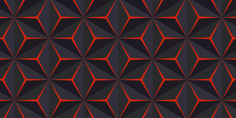Seamless geometric pattern with red and black 3D diamond shapes creating a modern abstract background.