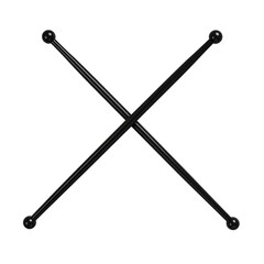 Fototapeta premium Two black, crossed sticks with rounded ends, set against a stark black background