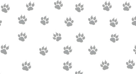 Paw print pattern on white background animal tracks design.