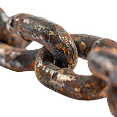 Close-up of a rusty chain, links intertwined, isolated on a black background