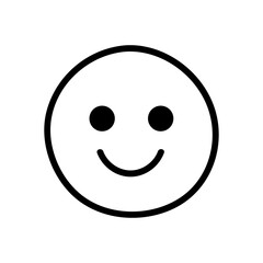 Simple Black Outline Smiley Face Icon with Two Black Dot Eyes and Curved Black Smile Line on Transparent Background