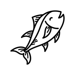 Simple Black Outline Illustration of a Fish With Fins and Tail on a Transparent Background Nautical Doodle