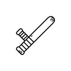Simple Black Outline Illustration of a Police Baton with a Textured Handle Against a Transparent White Background