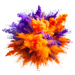 Explosive burst of vibrant orange and purple powder against a black background