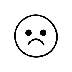 Simple Black Outline Sad Face Icon With Black Eyes and Curved Mouth on White Transparent Background Expressing Unhappiness and Disappointment