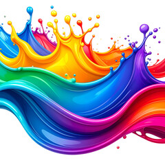 Vibrant, colorful splashes of paint in rainbow hues, curving and interacting