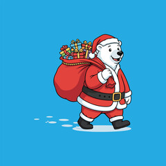 Festive Polar Bear Santa Delivering Christmas Gifts