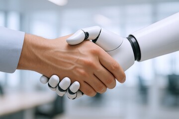 Human and Robot Handshake: Collaboration in Technology, Artificial Intelligence, Future Innovations in Business