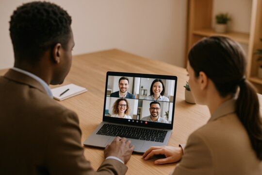 Diverse Colleagues Participate in a Virtual Meeting on Laptop, Remote Work and Communication Technology