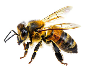 Macro Photography of a Honeybee, Highlighting Detailed Wings and Body Structure, Capturing the Intricate Beauty of Nature, Isolated on Transparent Background, PNG