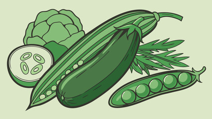 Fresh Green Vegetables Healthy Eating Illustration Vegan Food Design Produce Art.