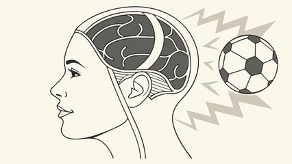 Head profile with soccer ball and brain illustration vector art medical concept sports theme.
