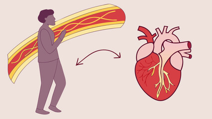 Illustration of a person carrying a large blood vessel leading to a human heart.