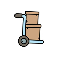 Simple Cartoon Hand Truck Dolly Carrying Two Brown Cardboard Boxes With A Transparent Background In A Flat Design Style
