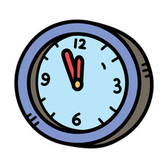 Simple Cartoon Style Clock With Blue Face And Red Hands Showing Almost Twelve Oclock Against A Transparent Background