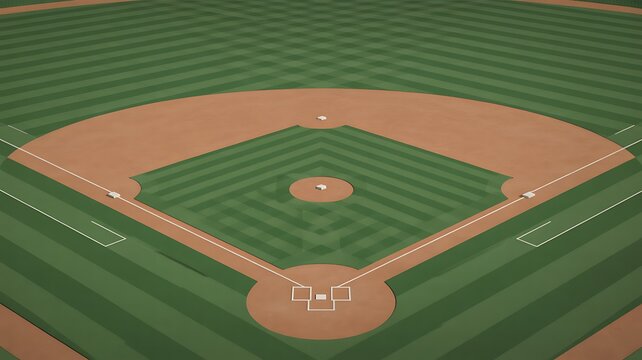 Aerial View of a Pristine Baseball Field Capturing the Diamond, Bases, and Meticulously Maintained Striped Outfield