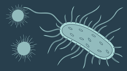Microscopic illustration of bacteria and viruses medical science microbiology cell microorganism graphic design healthcare biology science research education illness disease infectio.