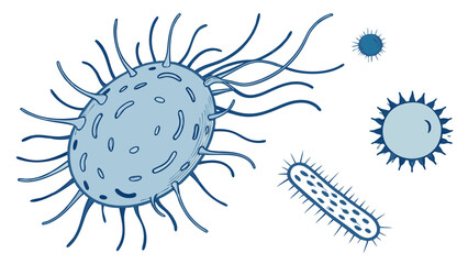 Microscopic illustration of various bacteria and viruses perfect for medical science and educational projects.