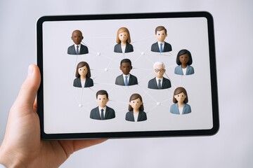 Tablet Displaying a Diverse Network of Business Professionals, Showcasing Global Connectivity and Team Collaboration in Modern Business