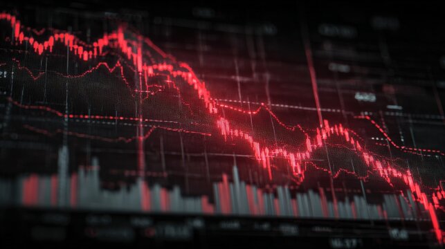 Red Stock Market Chart Displaying a Sharp Decline, Indicating Financial Crisis and Investment Losses