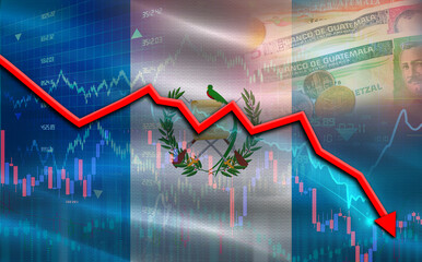 Guatemala financial fall on economy market. Guatemala financial crisis on economic graph